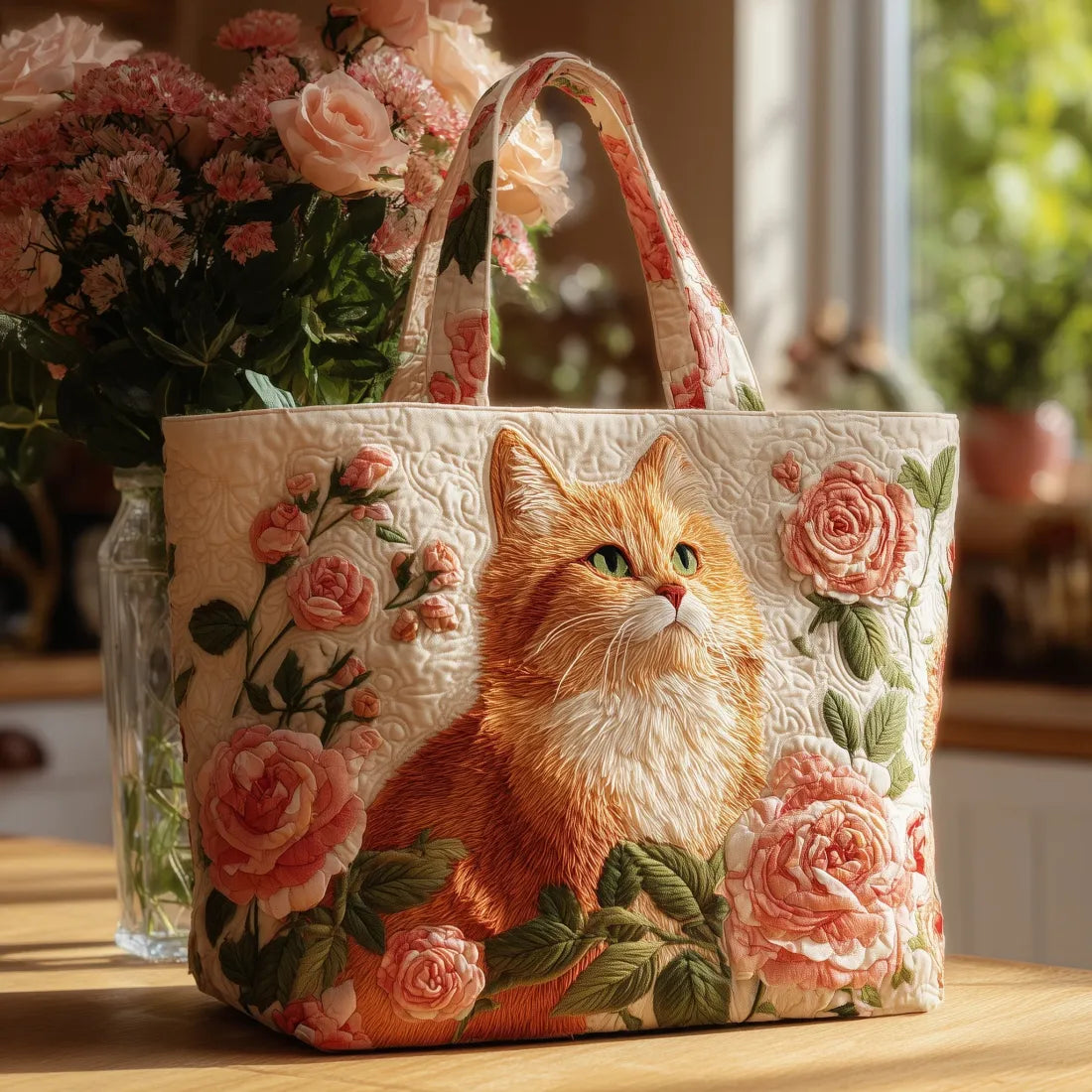 Håndlaget Chat Roux Veske med Rosa Roser